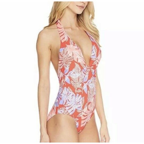 Red Carter Swimsuit Women's size Small Red Tropical Floral V Neck One Piece New - Picture 9 of 16